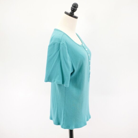A.N.A. Teal 2XL Crew Neck Button Ribbed Cotton Rayon Spandex Top Blouse‎ - Picture 5 of 8